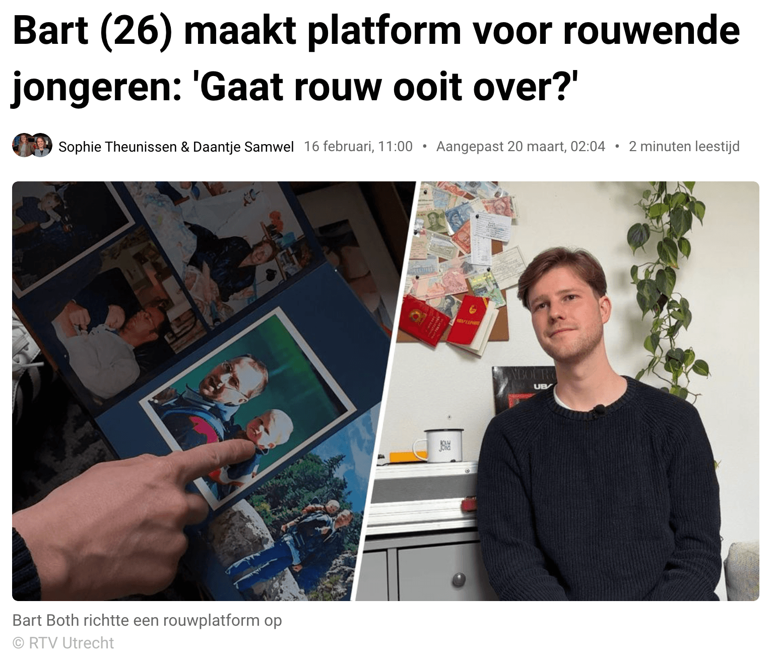 Artikel RTV Utrecht Rouwnetwerk Jong